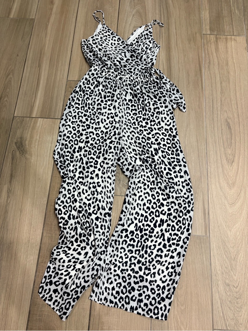 Express Black and White Leopard Print Wide-Leg Jumpsuit